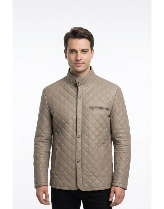 Makrevis Erkek Bej Deri Ceket