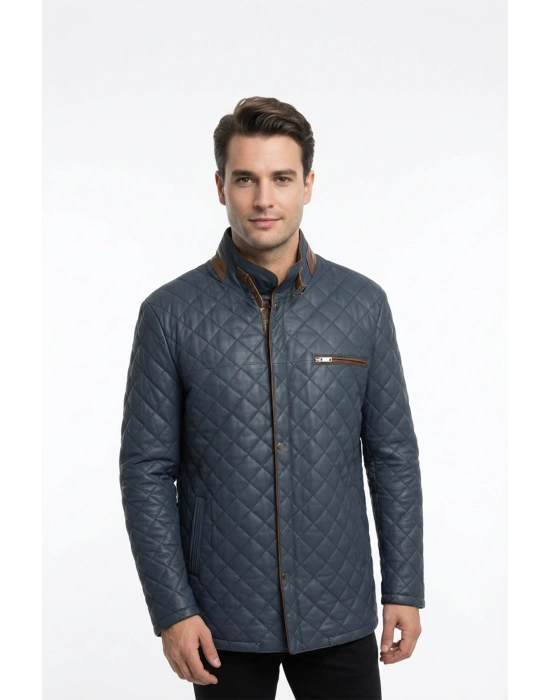 Makrevis Erkek Lacivert Deri Ceket