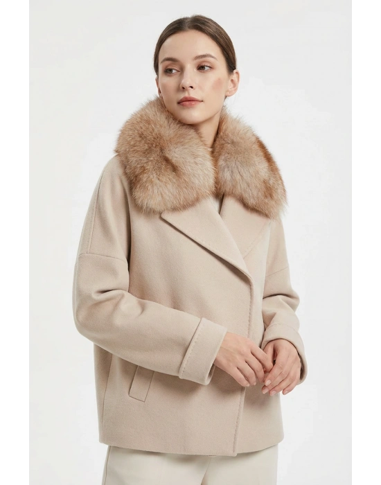 Maravni Kadın Krem Oversize Kürklü Cashmere