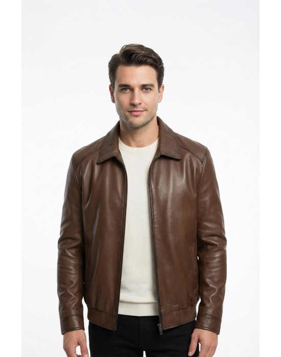 Melmenat Erkek Koyu Kahve Yakalı Deri Ceket
