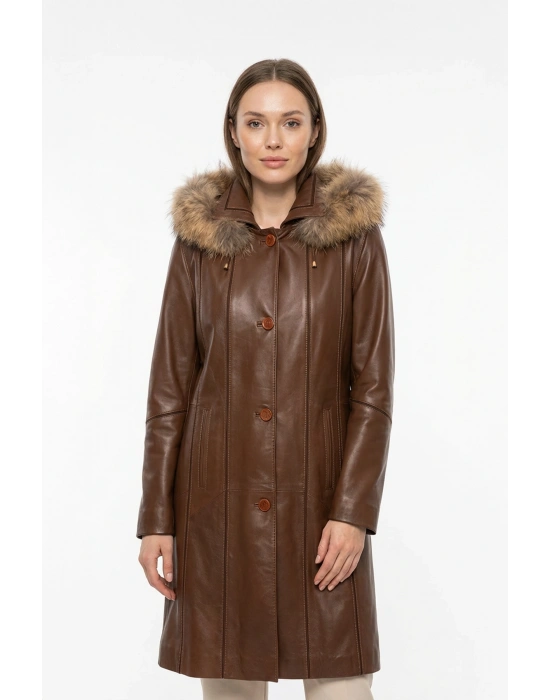 Mesavri Kadın Kahverengi Kürklü Trençkot