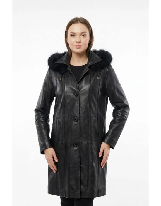 Mesavri Kadın Siyah Kürklü Trençkot