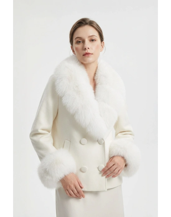 Palodya Kadın Beyaz Kısa Kürklü Cashmere