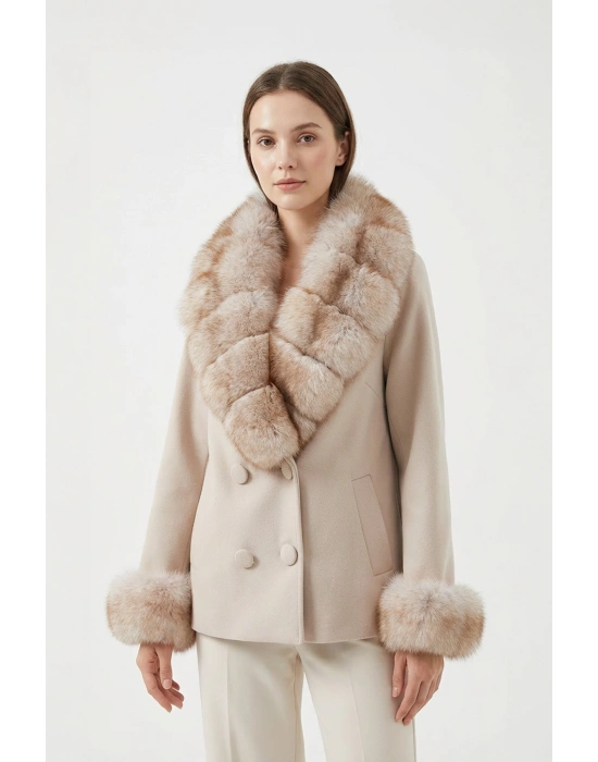 Palodya Kadın Krem Kısa Kürklü Cashmere
