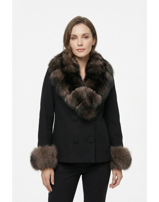 Palodya Kadın Siyah Kısa Kürklü Cashmere
