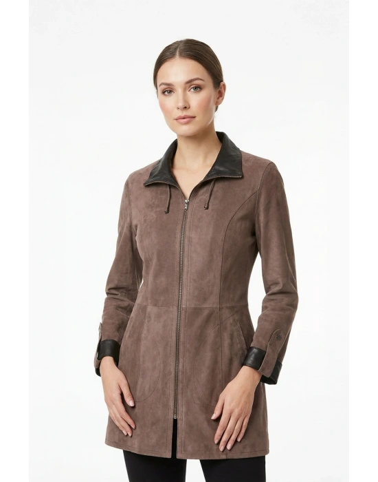 Peripoli Kadın Cino Çift Taraflı Uzun Süet Ceket