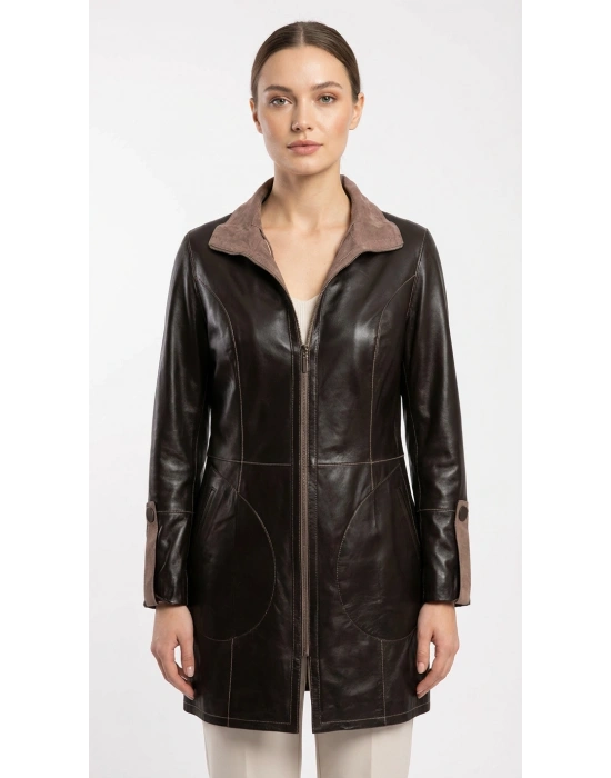 Peripoli Kadın Cino Çift Taraflı Uzun Süet Ceket