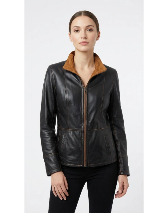 Peripoli Kadın Taba Çift Taraflı Kısa Süet Ceket