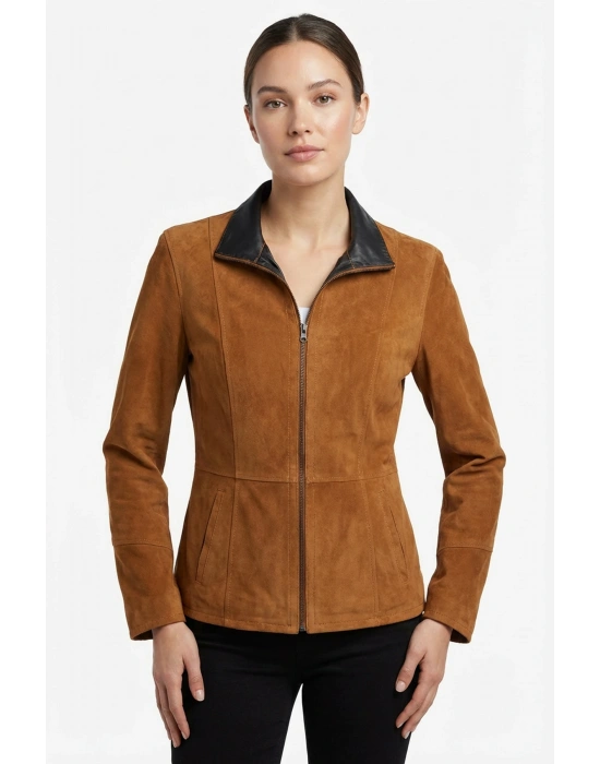 Peripoli Kadın Taba Çift Taraflı Kısa Süet Ceket