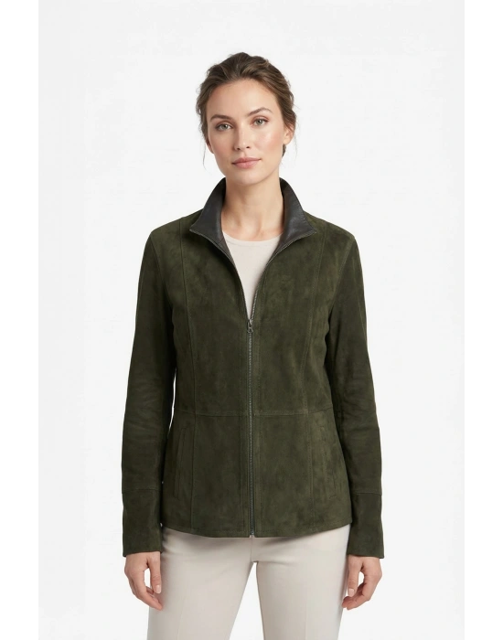 Peripoli Kadın Yeşil Çift Taraflı Kısa Süet Ceket