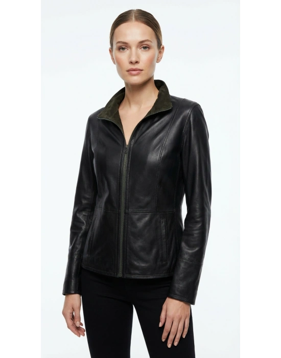 Peripoli Kadın Yeşil Çift Taraflı Kısa Süet Ceket