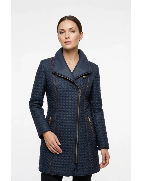 Savalos Kadın Lacivert Uzun Deri Ceket