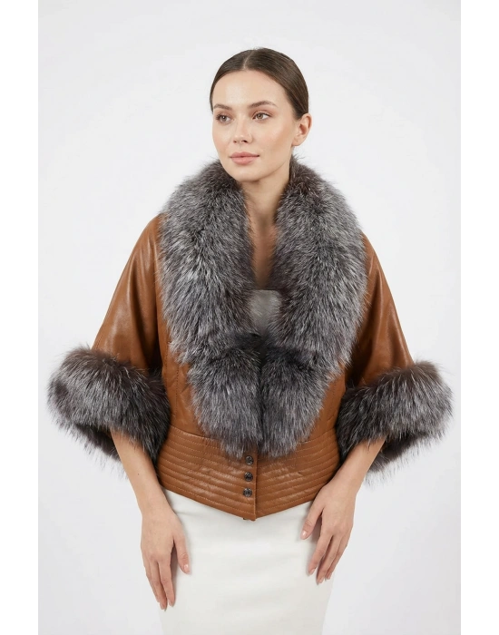 Sevarne Kadın Kahverengi Tilki Arjante Ceket