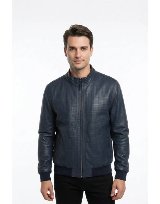 Timisvat Erkek Lacivert Çift Taraflı Deri Ceket