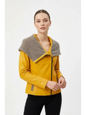Koletsa Kadın Sarı Kısa Deri Ceket