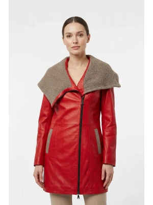 Koletsa Kadın Kırmızı Uzun Deri Ceket