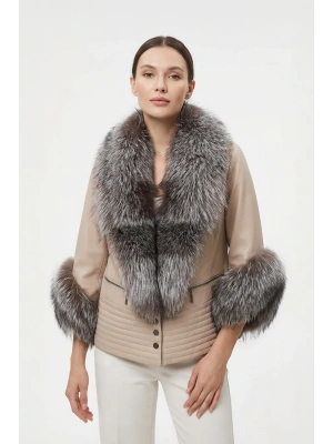Sevarne Kadın Bej Tilki Arjante Ceket