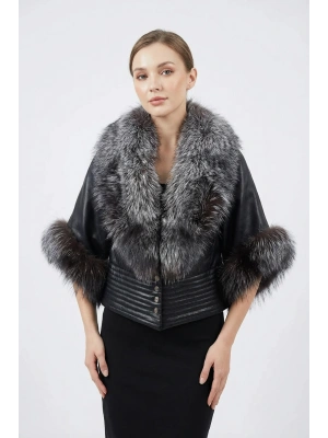Sevarne Kadın Siyah Tilki Arjante Ceket