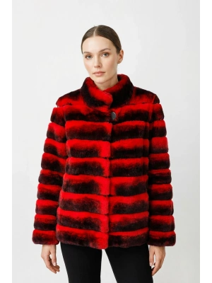 Arsevos Kadın Kırmızı Chinchilla Uzun Kürk Ceket