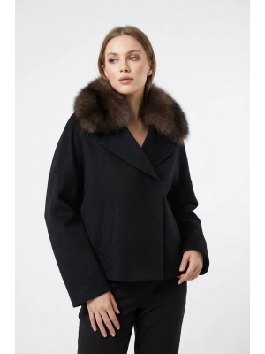 Maravni Kadın Siyah Oversize Kürklü Cashmere