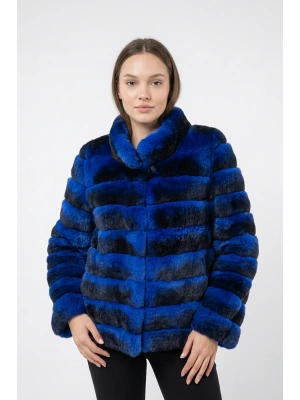 Arsevos Kadın Mavi Uzun Rex Kürkü Ceket