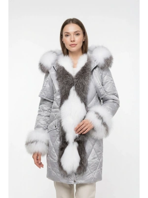 Asrifos Kadın Gri Uzun Tilki Kürkü Parka