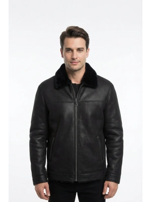 Avramit Erkek Siyah Kürklü Deri Kaban