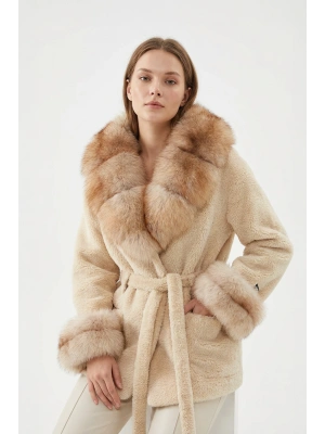 Betros Kadın Krem Kürklü Kısa Alcantara