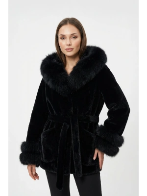 Betros Kadın Siyah Kürklü Kısa Alcantara