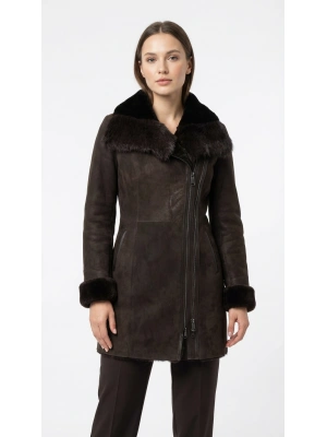 Dadivat Kadın Siyah Kürklü Uzun Deri Kaban