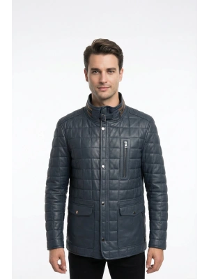 Elevit Erkek Lacivert Cepli Deri Ceket