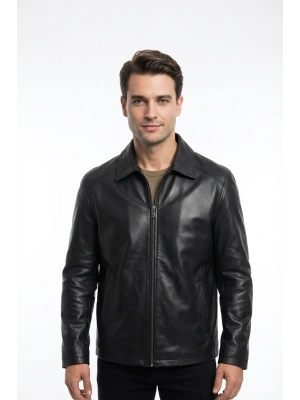 Gavra Erkek Siyah Yakalı Deri Ceket