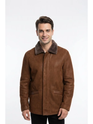 Hudisa Erkek Kahverengi Kürklü Deri Kaban