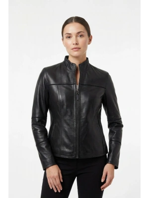 İksenit Kadın Siyah Çift Taraflı Deri Ceket