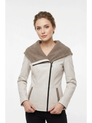 Koletsa Kadın Bej Kısa Deri Ceket