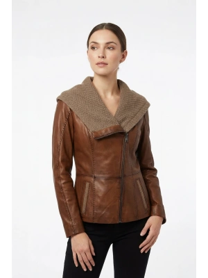 Koletsa Kadın Kahverengi Kısa Deri Ceket