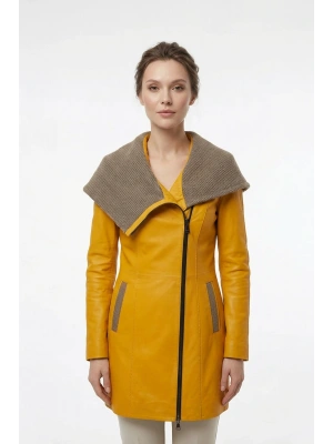 Koletsa Kadın Sarı Uzun Deri Ceket