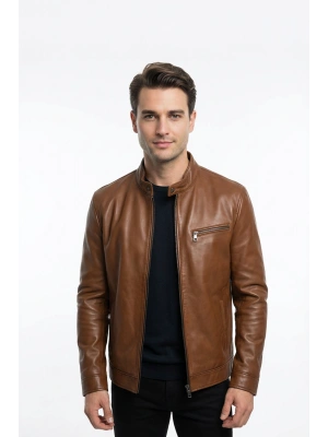 Kolona Erkek Açık Kahve Deri Ceket