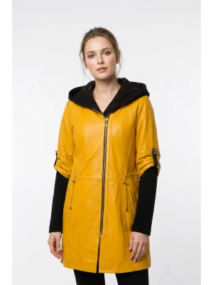 Komika Kadın Sarı Uzun Deri Ceket