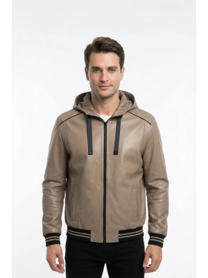 Kuculit Erkek Bej Çift Taraflı Deri Ceket
