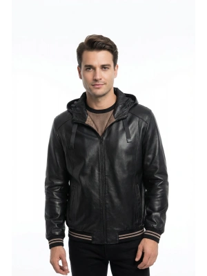 Kuculit Erkek Siyah Çift Taraflı Deri Ceket