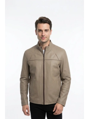 Kuşiva Erkek Bej Çift Taraflı Deri Ceket