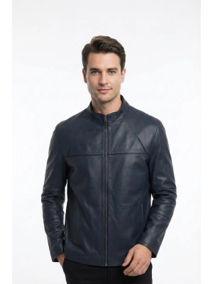 Kuşiva Erkek Lacivert Çift Taraflı Deri Ceket