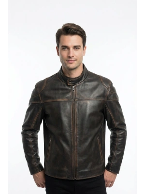 Kuvaroz Erkek Siyah Motor Deri Ceket