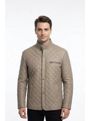 Makrevis Erkek Bej Deri Ceket