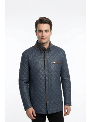 Makrevis Erkek Lacivert Deri Ceket