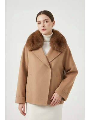 Maravni Kadın Kahve Oversize Kürklü Cashmere