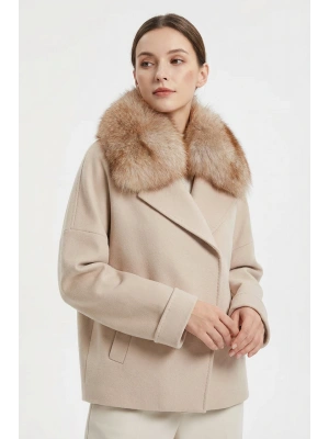 Maravni Kadın Krem Oversize Kürklü Cashmere