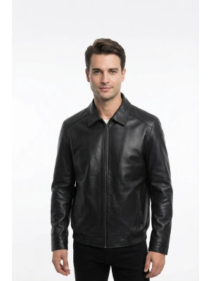 Melmenat Erkek Siyah Yakalı Deri Ceket