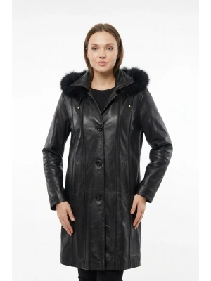 Mesavri Kadın Siyah Kürklü Trençkot